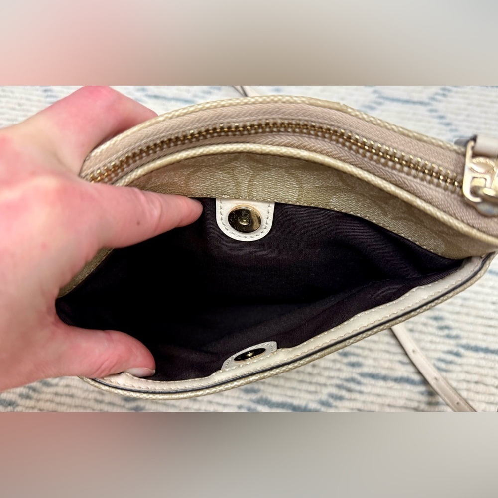 COACH Signature Beige/White Monogram Logo North South Adjust. Strap Crossbody - Picture 16 of 16